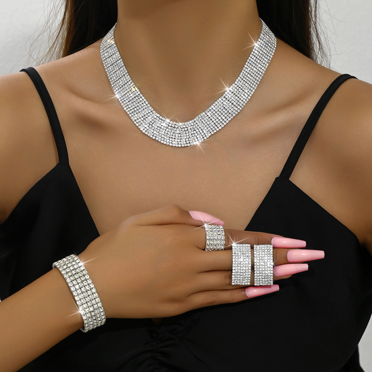 White Necklace + Earrings + Bracelet+ Ring  [+R0,78]