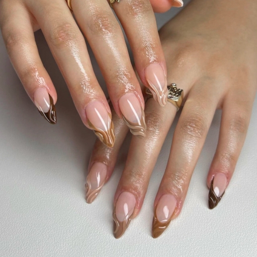 Picture of Brown Maillard 3D French Almond Press-On Nails